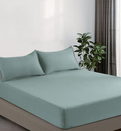100% Vintage Washed Microfibre Fitted Sheet Set – Ultra Soft & Lightweight All-Season Fitted Sheet with 2 Pillowcases (Seafoam, DoubleSize)