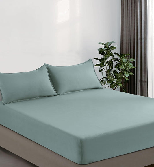 100% Vintage Washed Microfibre Fitted Sheet Set – Ultra Soft & Lightweight All-Season Fitted Sheet with 2 Pillowcases (Seafoam, DoubleSize)