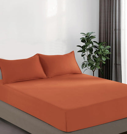 100% Vintage Washed Microfibre Fitted Sheet Set – Ultra Soft & Lightweight All-Season Fitted Sheet with 2 Pillowcases (Terracotta, Double Size)