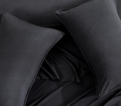 Vintage Washed Microfibre Quilt Cover Set (3Pcs) - Black - Double Size