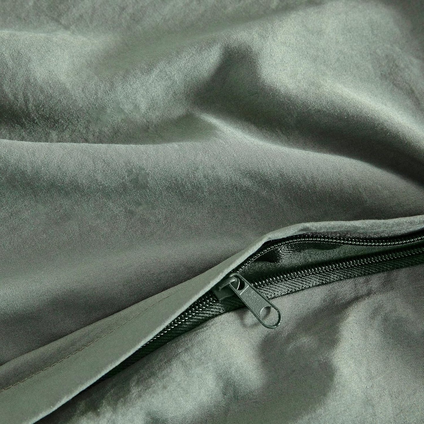 Vintage Washed Microfibre Quilt Cover Set (3Pcs) - Khaki Green - Double Size