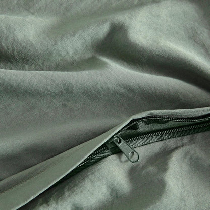 Vintage Washed Microfibre Quilt Cover Set (3Pcs) - Khaki Green - Double Size