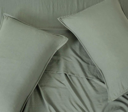 Vintage Washed Microfibre Quilt Cover Set (3Pcs) - Khaki Green - Double Size