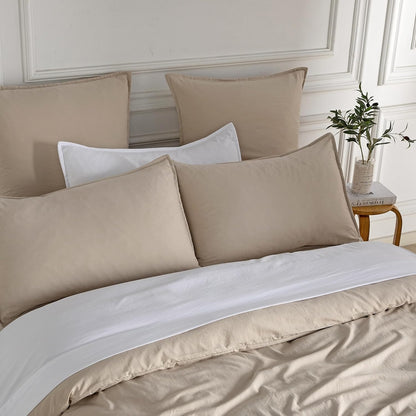 Vintage Washed Microfibre Quilt Cover Set (3Pcs) - Linen - Double Size