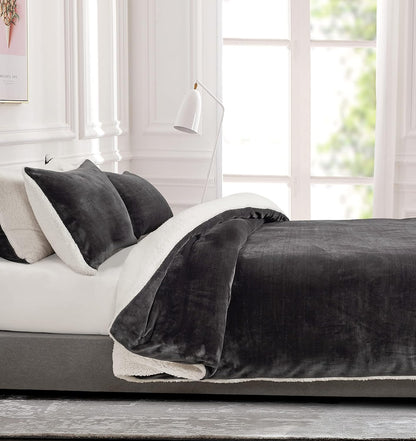 2-in-1 Teddy Sherpa Quilt Cover Set (Double Size - Charcoal)