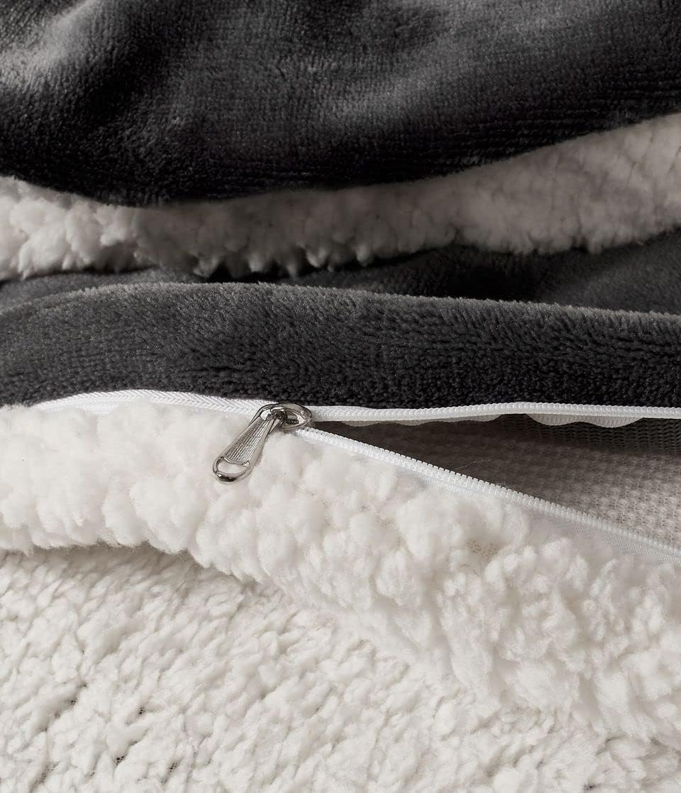 2-in-1 Teddy Sherpa Quilt Cover Set (Double Size - Charcoal)