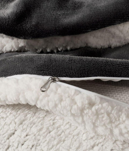 2-in-1 Teddy Sherpa Quilt Cover Set (Double Size - Charcoal)