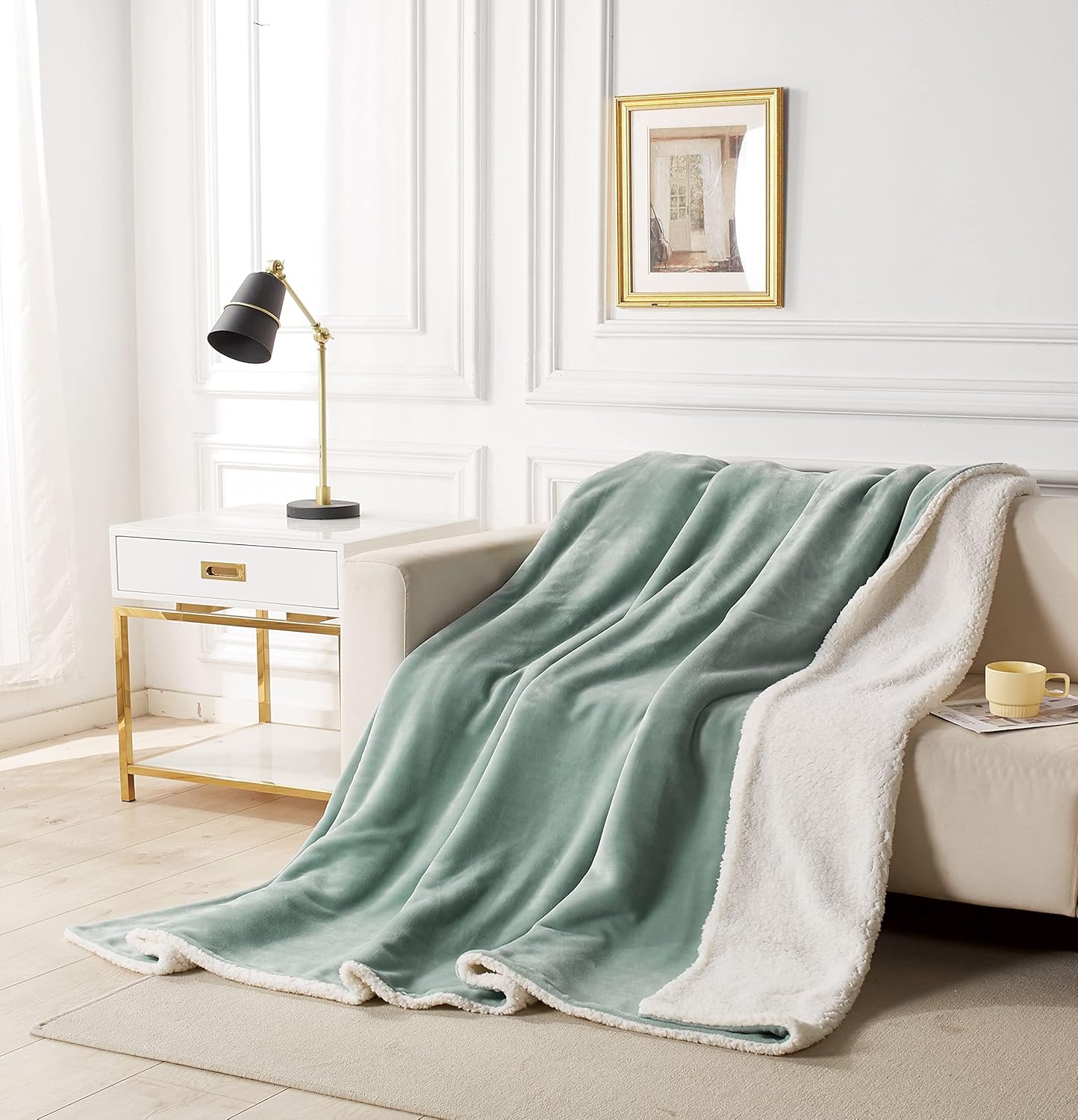 2-in-1 Teddy Sherpa Quilt Cover Set (Double Size - Sage Green)