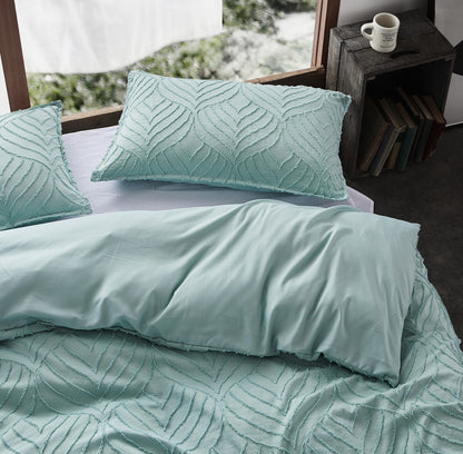 100% Premium Tufted Microfibre Quilt Cover Set - Ultra-Soft, Durable Embroidery Bedding Comforter Set - Machine Washable & Zipper Closure - Sage Green - Double