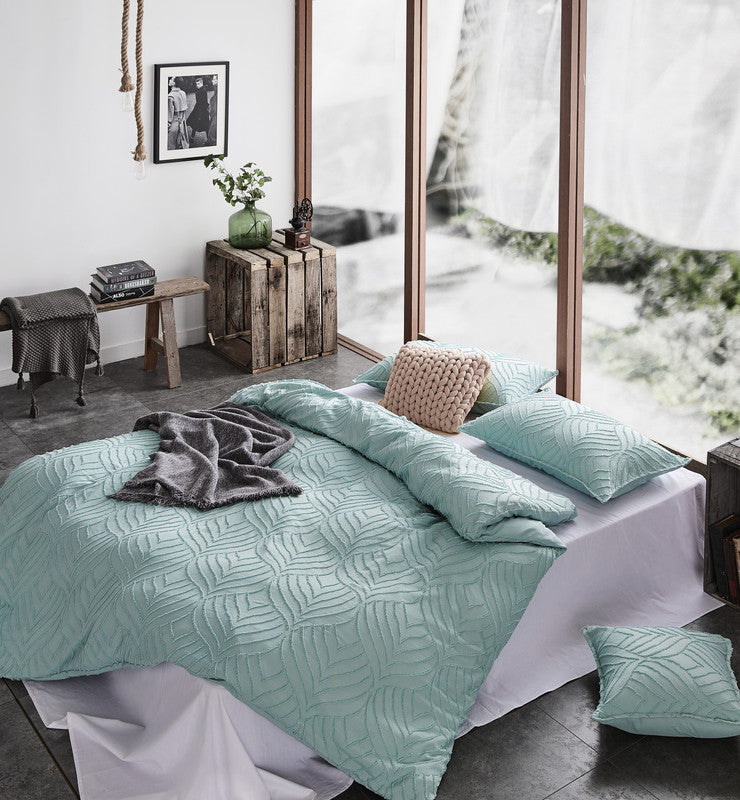 100% Premium Tufted Microfibre Quilt Cover Set - Ultra-Soft, Durable Embroidery Bedding Comforter Set - Machine Washable & Zipper Closure - Sage Green - Double