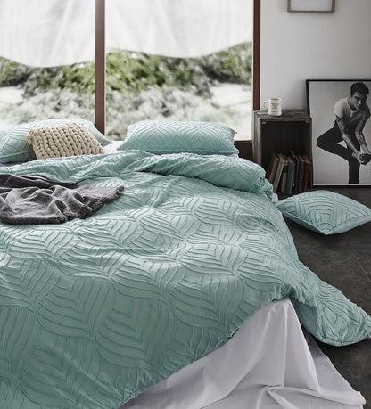 100% Premium Tufted Microfibre Quilt Cover Set - Ultra-Soft, Durable Embroidery Bedding Comforter Set - Machine Washable & Zipper Closure - Sage Green - Double
