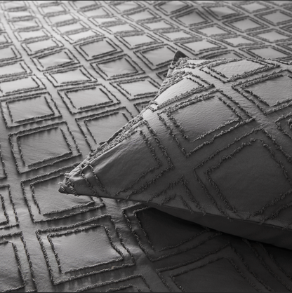 100% Premium Tufted Microfibre Quilt Cover Set - Ultra-Soft, Durable Embroidery Bedding Comforter Set - Machine Washable & Zipper Closure - Smoke - Double