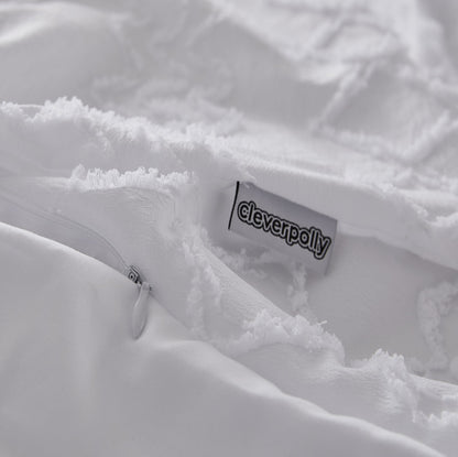 100% Premium Tufted Microfibre Quilt Cover Set - Ultra-Soft, Durable Embroidery Bedding Comforter Set - Machine Washable & Zipper Closure - White - Double
