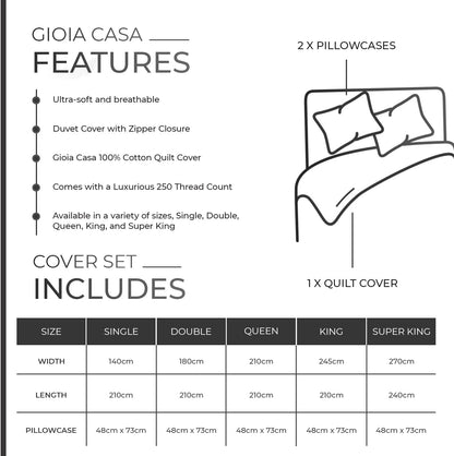 100% Cotton Vintage Washed Bed Quilt Cover Set - Charcoal - Double Size