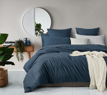 100% Cotton Vintage Washed Bed Quilt Cover Set - Dark Indigo - Double Size