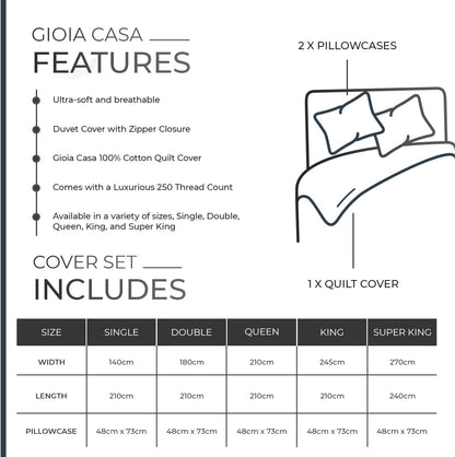 100% Cotton Vintage Washed Bed Quilt Cover Set - Dark Indigo - Double Size