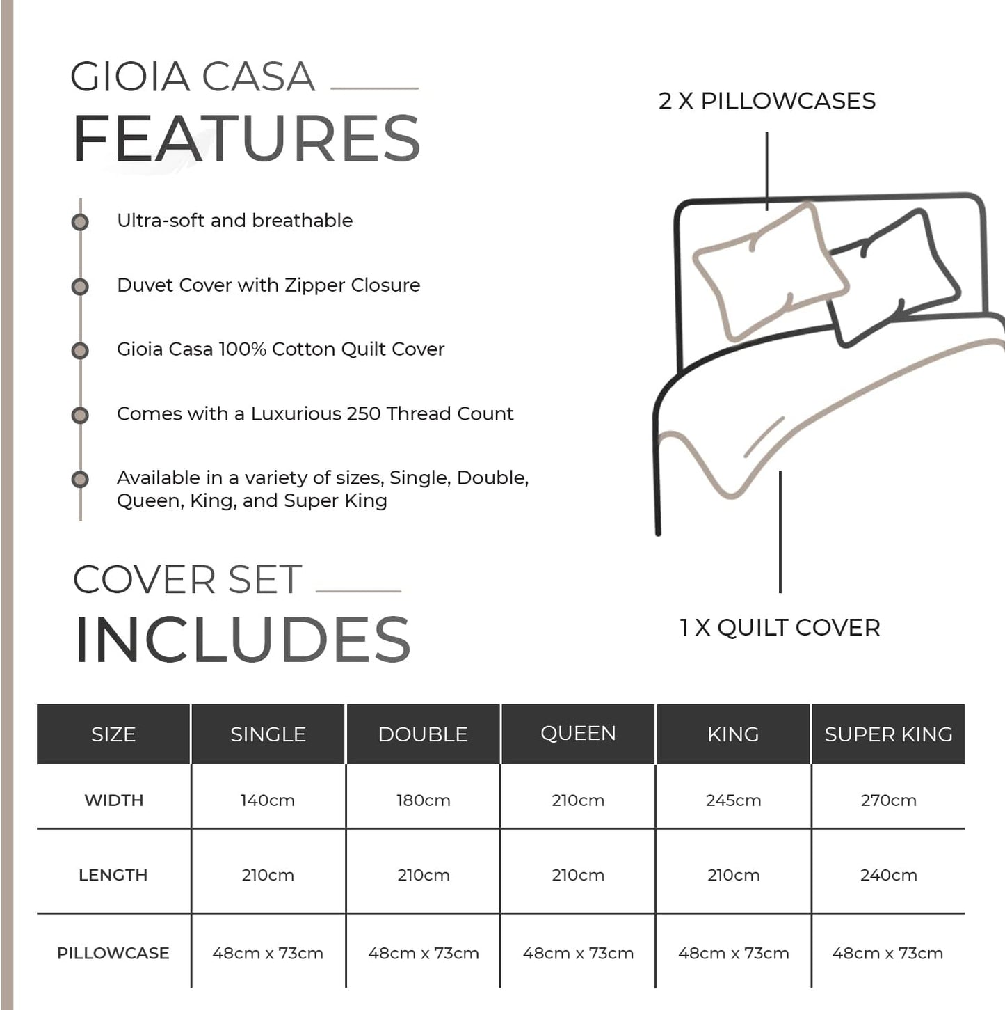 100% Cotton Vintage Washed Bed Quilt Cover Set - Natural - Double Size