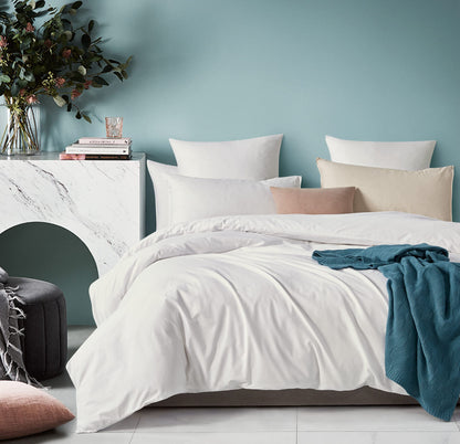 100% Cotton Vintage Washed Bed Quilt Cover Set - White - Double Size