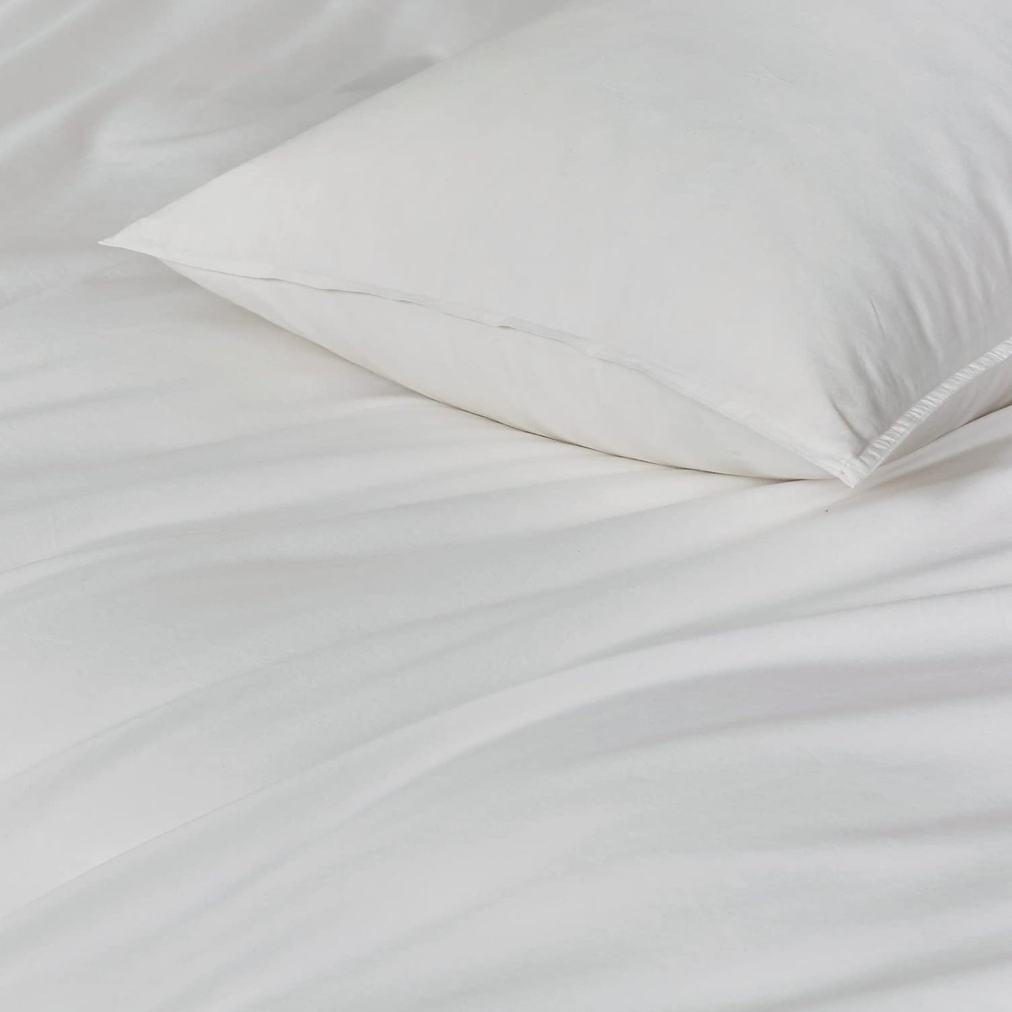 100% Cotton Vintage Washed Bed Quilt Cover Set - White - Double Size