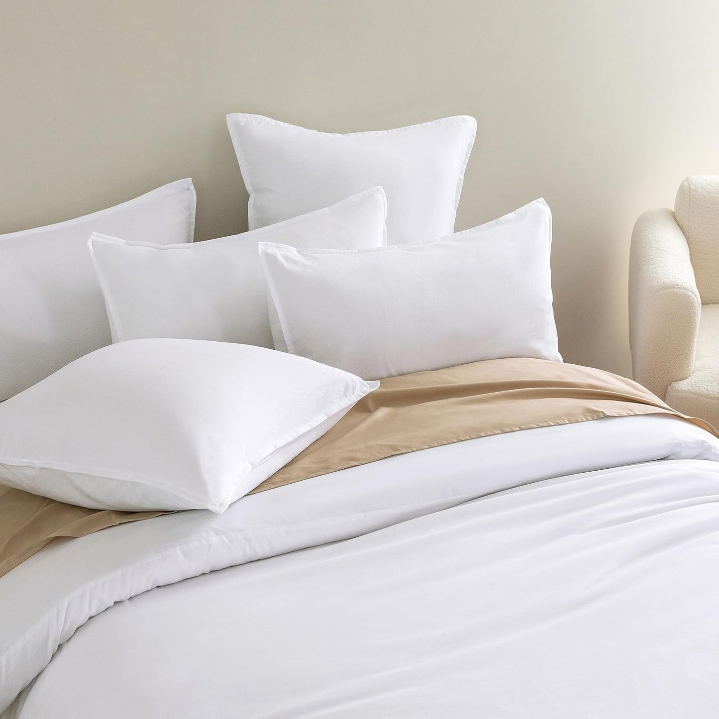 Vintage Washed Microfibre Quilt Cover Set (White, Double)
