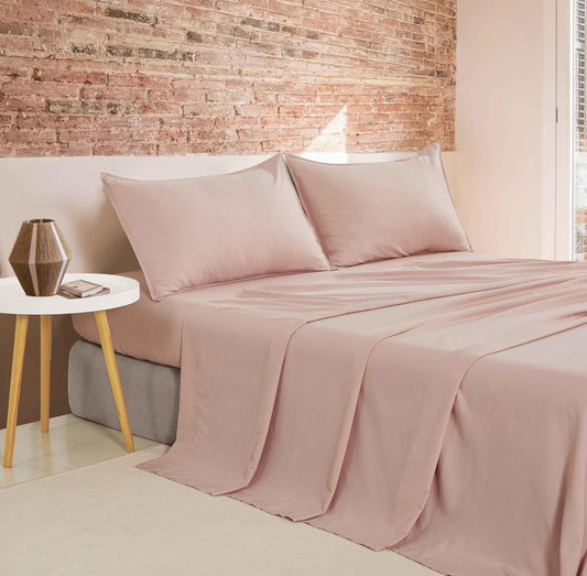 Vintage Washed Microfibre Sheet Set (Pink, Double)