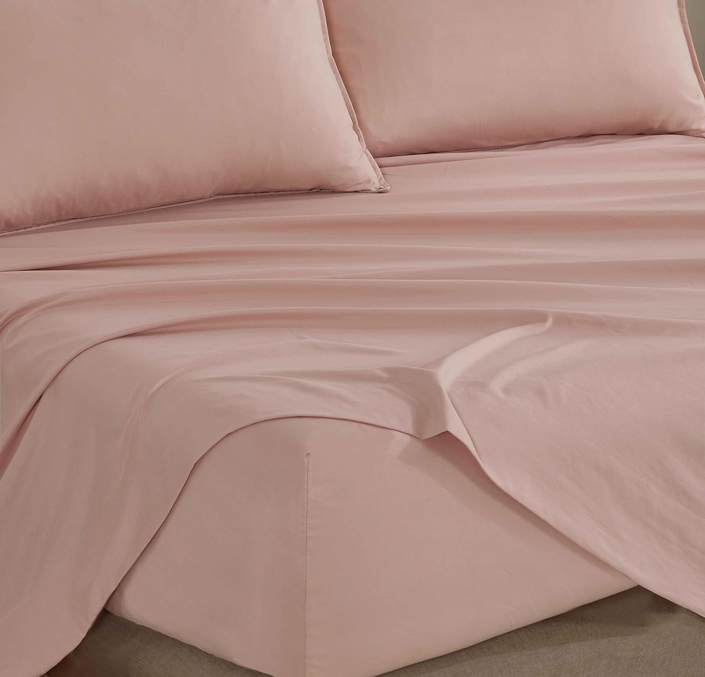 Vintage Washed Microfibre Sheet Set (Pink, Double)
