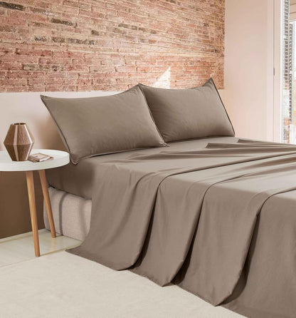 Vintage Washed Microfibre Sheet Set (Truffle, Double)