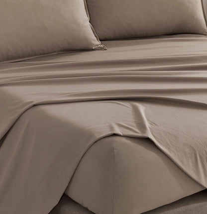 Vintage Washed Microfibre Sheet Set (Truffle, Double)