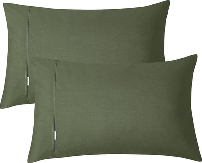 100% Vintage Washed Cotton Fitted Sheet Combo Set – 100% Natural Cotton, Ultra Soft & Breathable – Includes Fitted Sheet & Pillowcases – Machine Washable (Khaki Green, Queen)