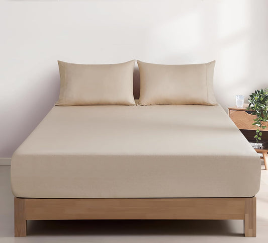 100% Vintage Washed Cotton Fitted Sheet Combo Set – 100% Natural Cotton, Ultra Soft & Breathable – Includes Fitted Sheet & Pillowcases – Machine Washable (Natural, Queen)
