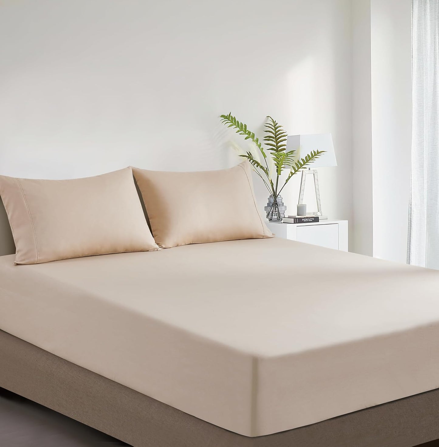 100% Vintage Washed Cotton Fitted Sheet Combo Set – 100% Natural Cotton, Ultra Soft & Breathable – Includes Fitted Sheet & Pillowcases – Machine Washable (Natural, Queen)