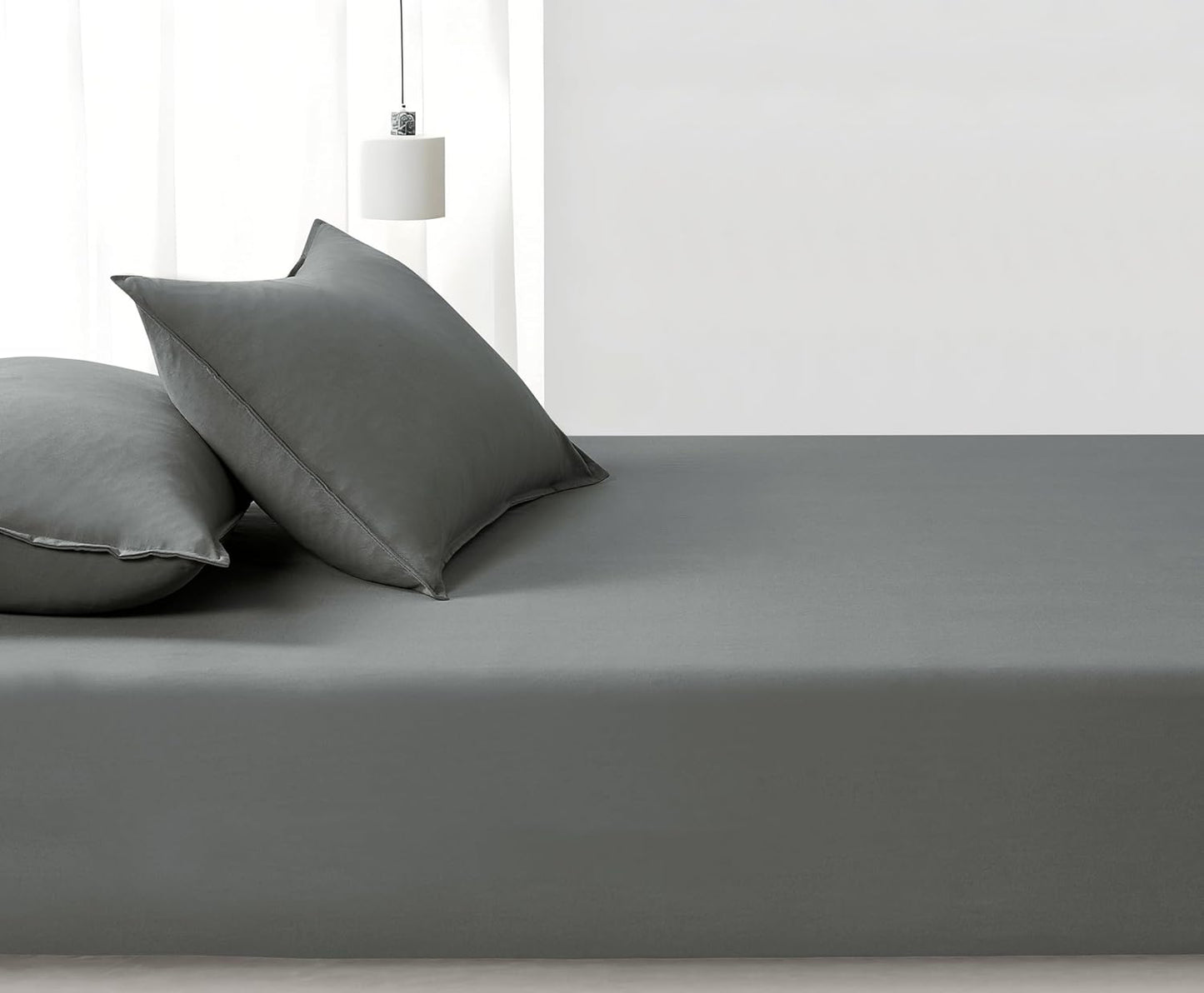 100% Vintage Washed Microfibre Fitted Sheet Set – Ultra Soft & Lightweight All-Season Fitted Sheet with 2 Pillowcases (Grey, Queen Size)