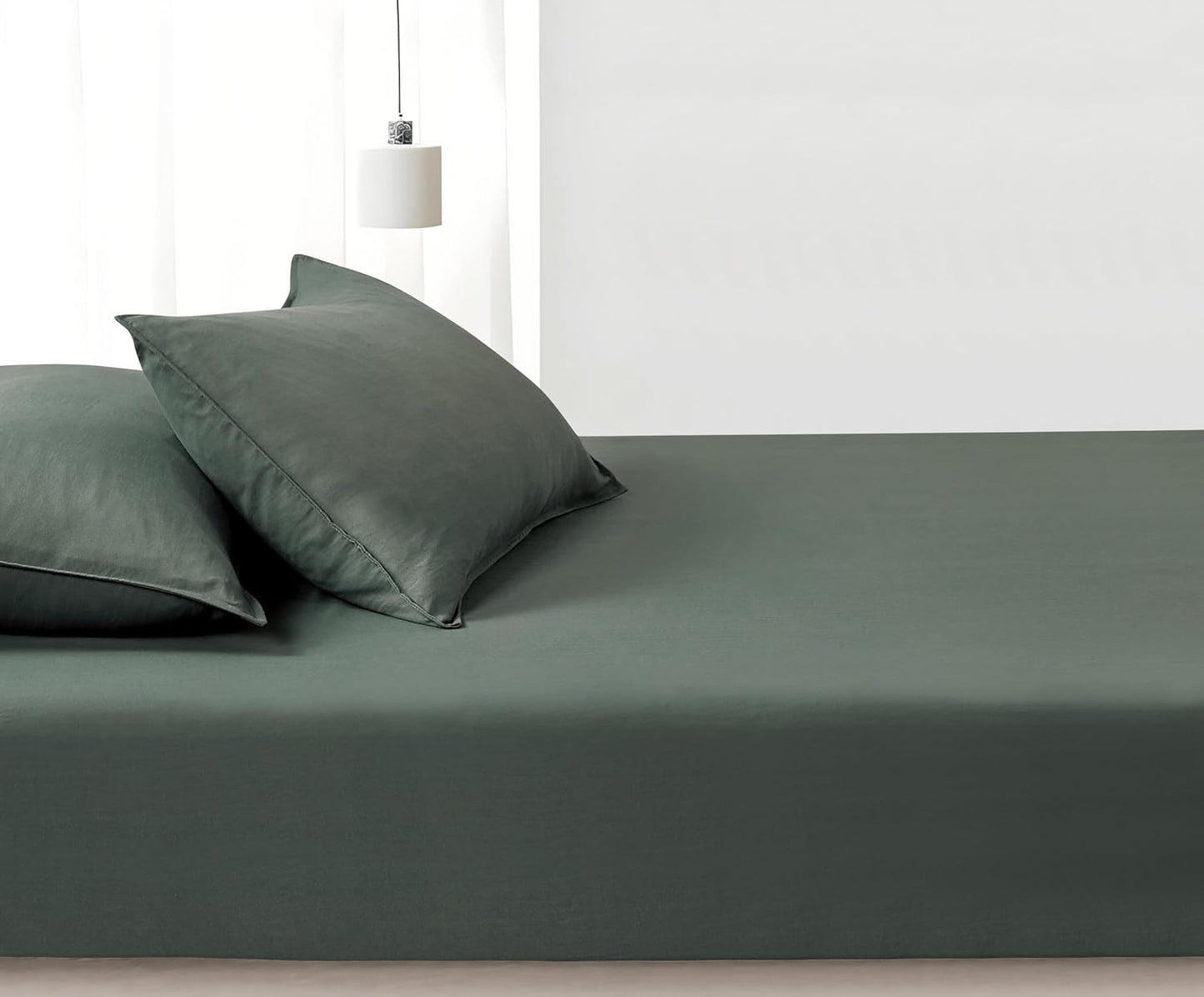 100% Vintage Washed Microfibre Fitted Sheet Set – Ultra Soft & Lightweight All-Season Fitted Sheet with 2 Pillowcases (Khaki Green, Queen Size)
