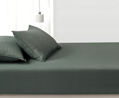 100% Vintage Washed Microfibre Fitted Sheet Set – Ultra Soft & Lightweight All-Season Fitted Sheet with 2 Pillowcases (Khaki Green, Queen Size)