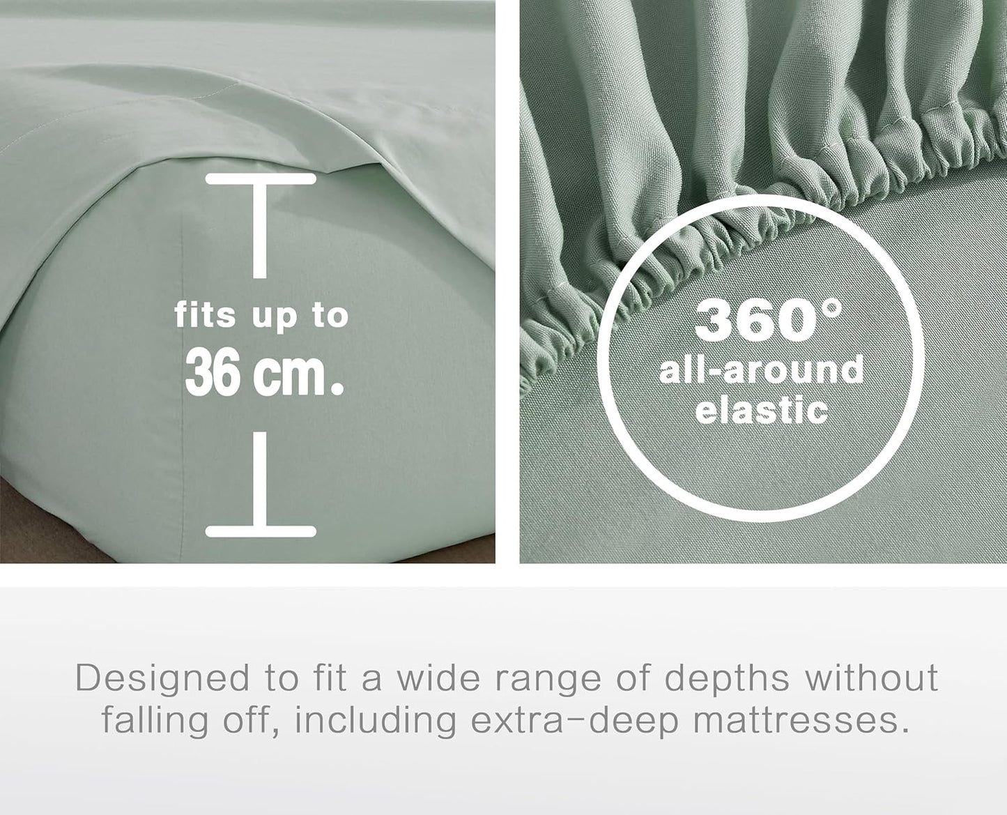 100% Vintage Washed Microfibre Fitted Sheet Set – Ultra Soft & Lightweight All-Season Fitted Sheet with 2 Pillowcases (Sage, Queen Size)