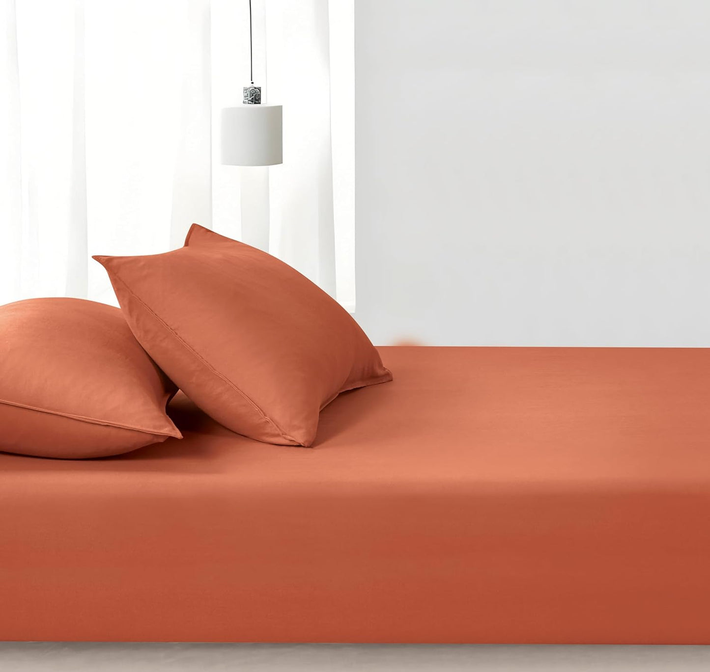 100% Vintage Washed Microfibre Fitted Sheet Set – Ultra Soft & Lightweight All-Season Fitted Sheet with 2 Pillowcases (Terracotta, Queen Size)