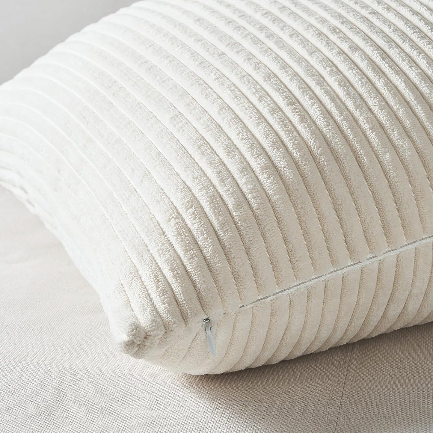 Corduroy Velvet Cushion Covers - Soft Velvet Fabric with Hidden Zipper - Stylish Mix of Beige Shades, 45cm x 45cm (Pack of 4)
