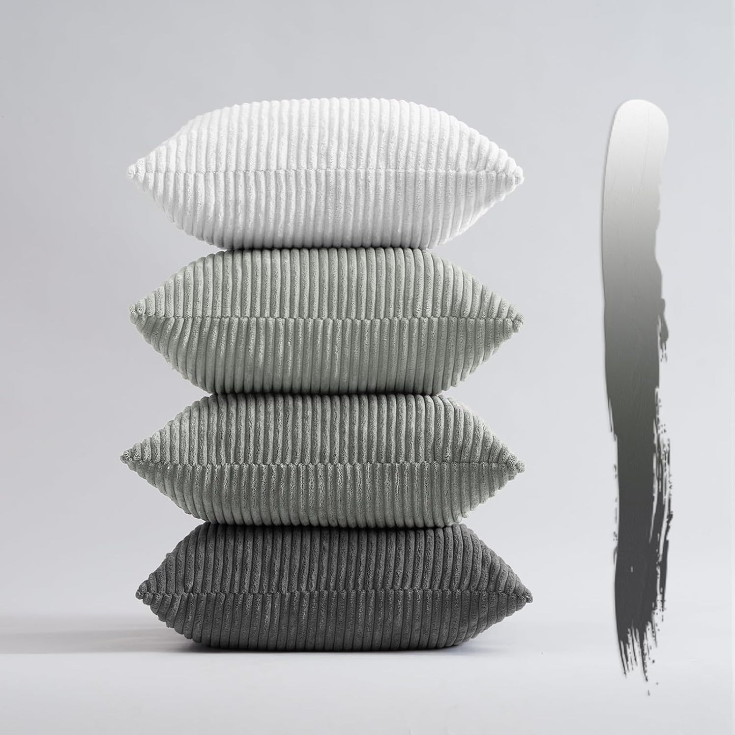 Corduroy Velvet Cushion Covers - Soft Velvet Fabric with Hidden Zipper - Stylish Mix of Grey Shades, 45cm x 45cm (Pack of 4)