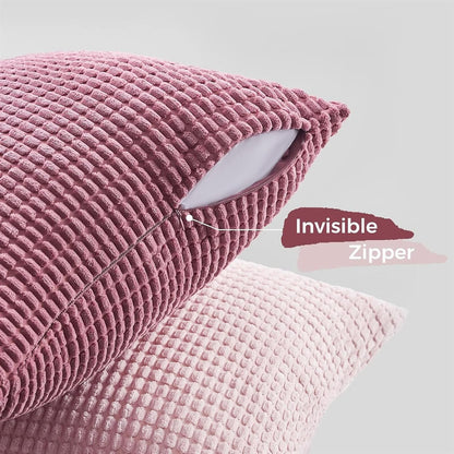 Corduroy Corn Grain Cushion Covers - Soft Velvet with Hidden Zipper - Stylish Mix of Pink Shades, 45cm x 45cm (Pack of 4)