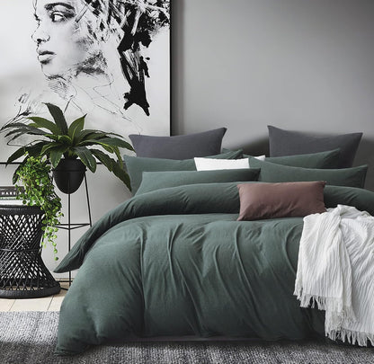 100% Jersey Cotton Quilt Cover Set - Green - Queen