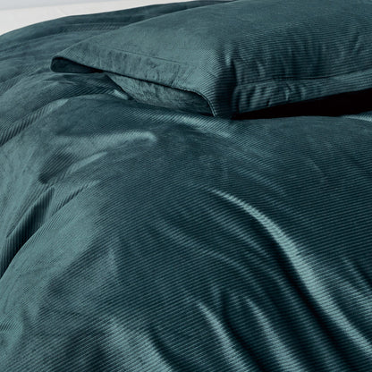 Corduroy Velvet Queen Bed Quilt Cover Set-Forest Green