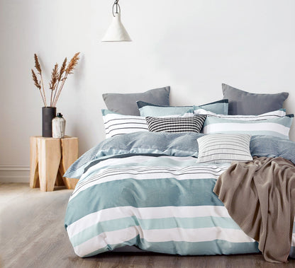 100% Cotton Reversible Quilt Cover Set - Nathan - Queen Size