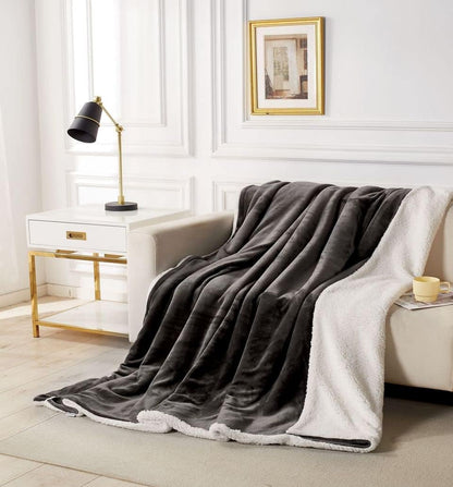 2-in-1 Teddy Sherpa Quilt Cover Set (Queen Size - Charcoal)