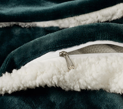 2-in-1 Teddy Sherpa Quilt Cover Set (Queen Size - Emerald Green)