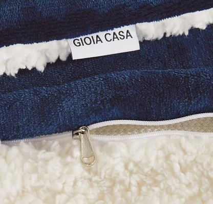 2-in-1 Teddy Sherpa Quilt Cover Set (Navy Blue, Queen)