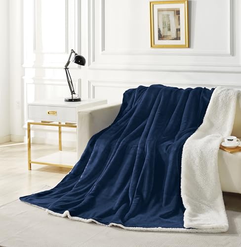 2-in-1 Teddy Sherpa Quilt Cover Set (Navy Blue, Queen)