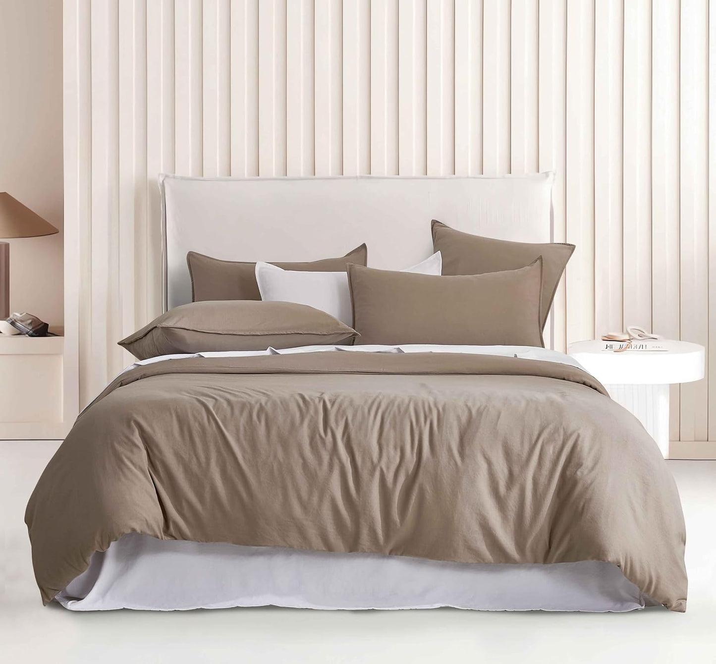 Vintage Washed Microfibre Quilt Cover Set (Truffle, Queen)