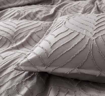 100% Premium Tufted Microfibre Quilt Cover Set - Ultra-Soft, Durable Embroidery Bedding Comforter Set - Machine Washable & Zipper Closure - Beige - Queen