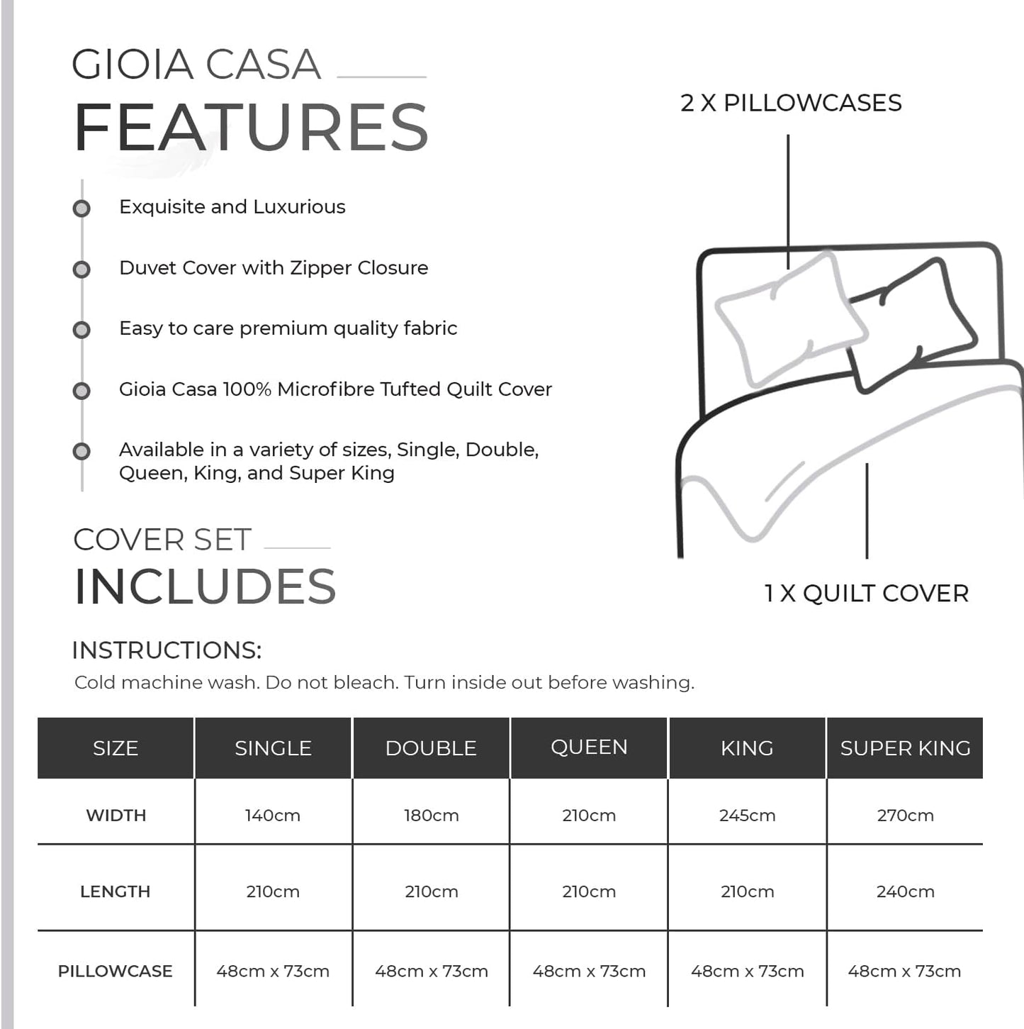 100% Premium Tufted Microfibre Quilt Cover Set - Ultra-Soft, Durable Embroidery Bedding Comforter Set - Machine Washable & Zipper Closure - White - Queen