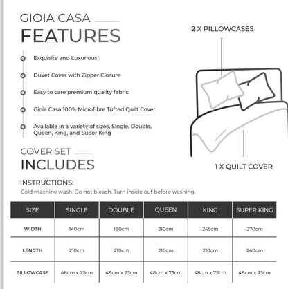 100% Premium Tufted Microfibre Quilt Cover Set - Ultra-Soft, Durable Embroidery Bedding Comforter Set - Machine Washable & Zipper Closure - White - Queen